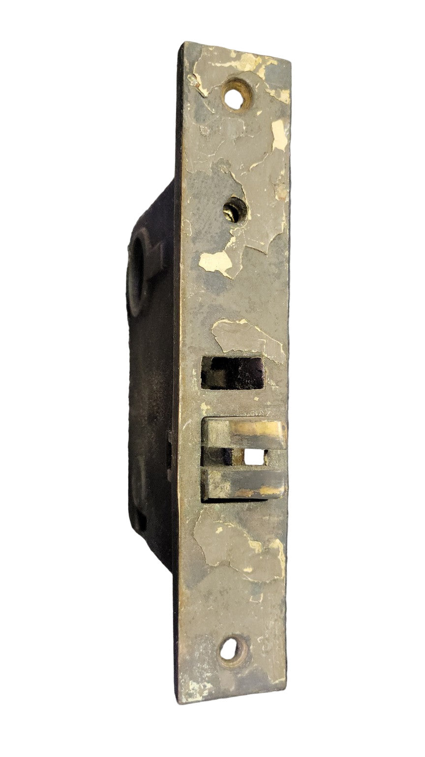 Antique Mortise Lock with Faceplate – 5⅛″ H × 1″ W × 3⅛″ D, Plate 7½″ L × 1⅛″ W