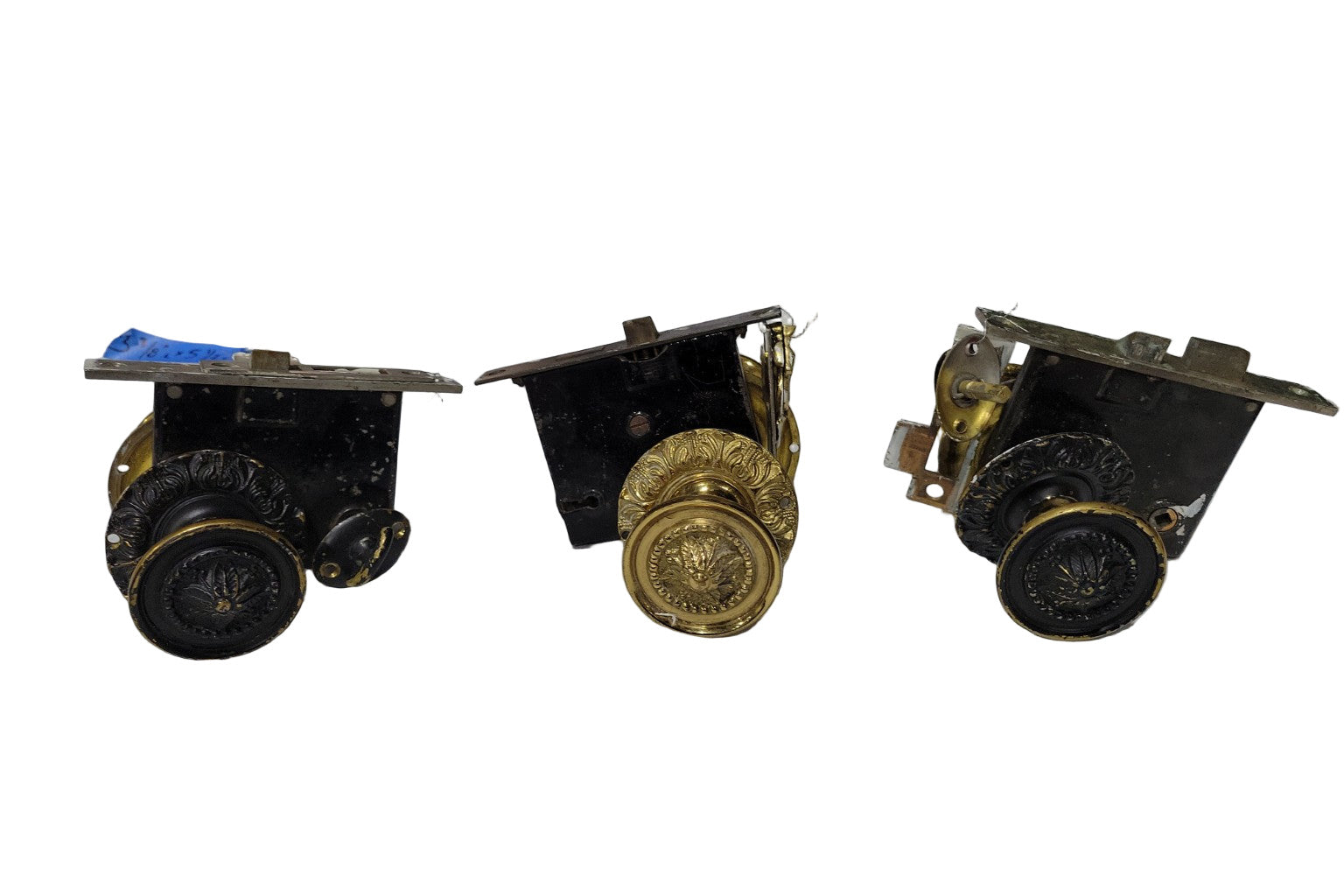 Set of 3 Ornate Cast Brass Door Knob Assemblies – Laurel & Leaf Motif
