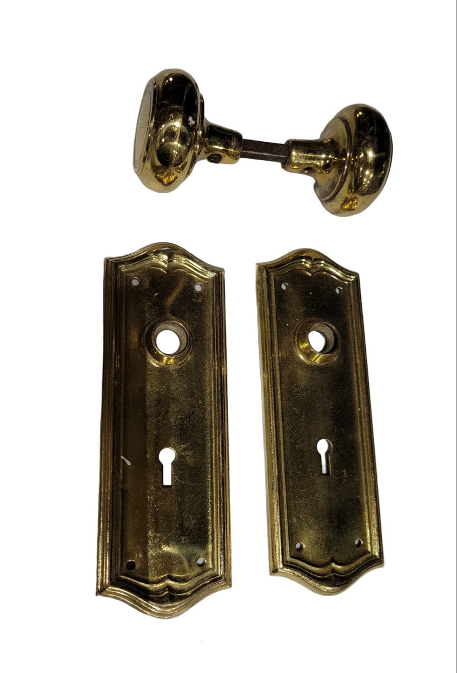 Vintage Polished Brass Door Knob Set with Matching Keyhole Plates