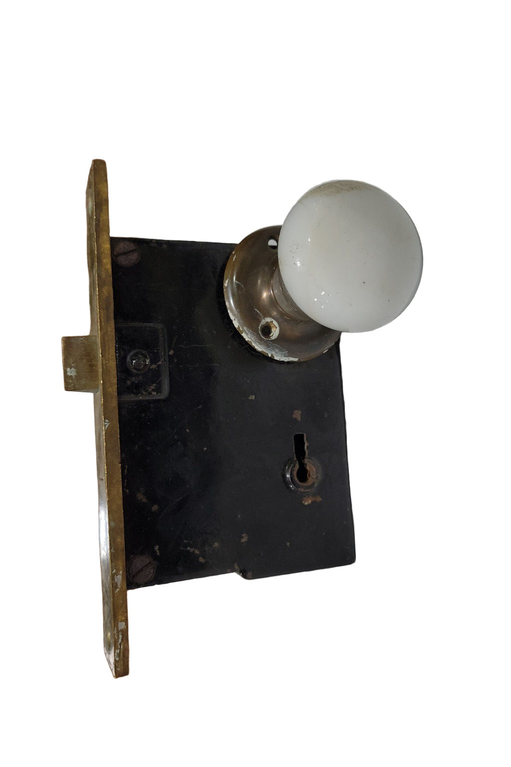 Antique Mortise Lockset with Brass & Porcelain Knobs