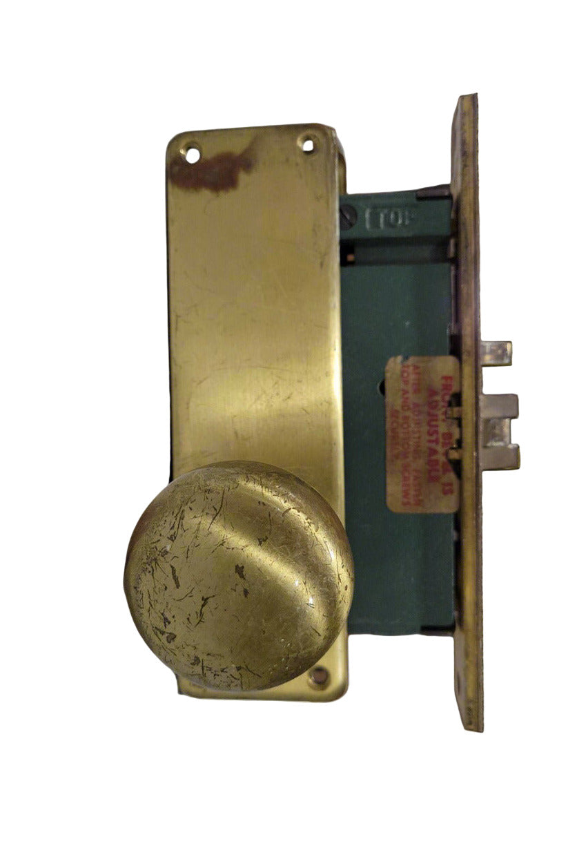 Vintage Mortise Lockset with Solid Brass Knobs and Key Cylinder