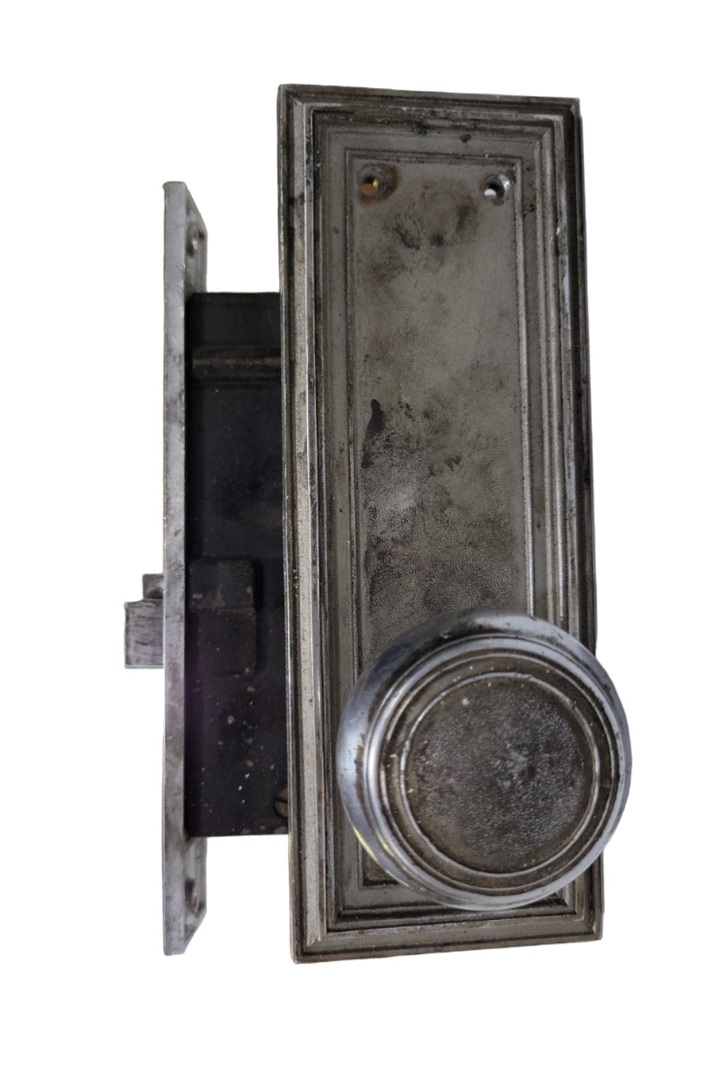 Vintage Nickel-Plated Mortise Lockset with Key Cylinder – Classic Industrial Style