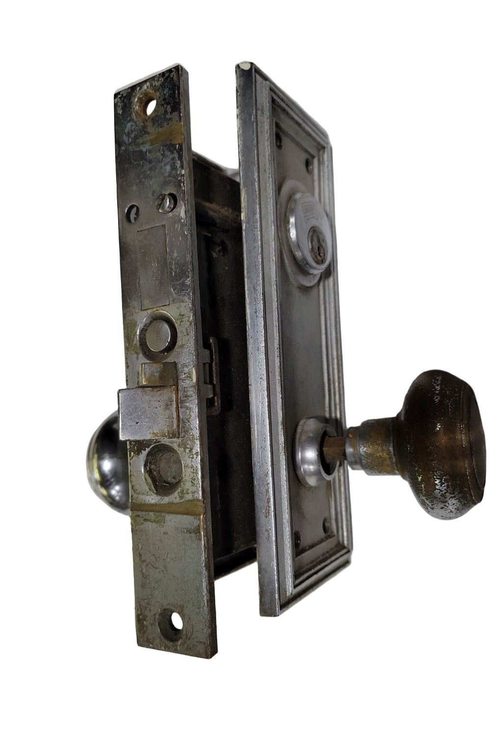 Vintage Russwin 901 Mortise Lockset with Key Cylinder & Thumbturn – Mixed Metal Finish