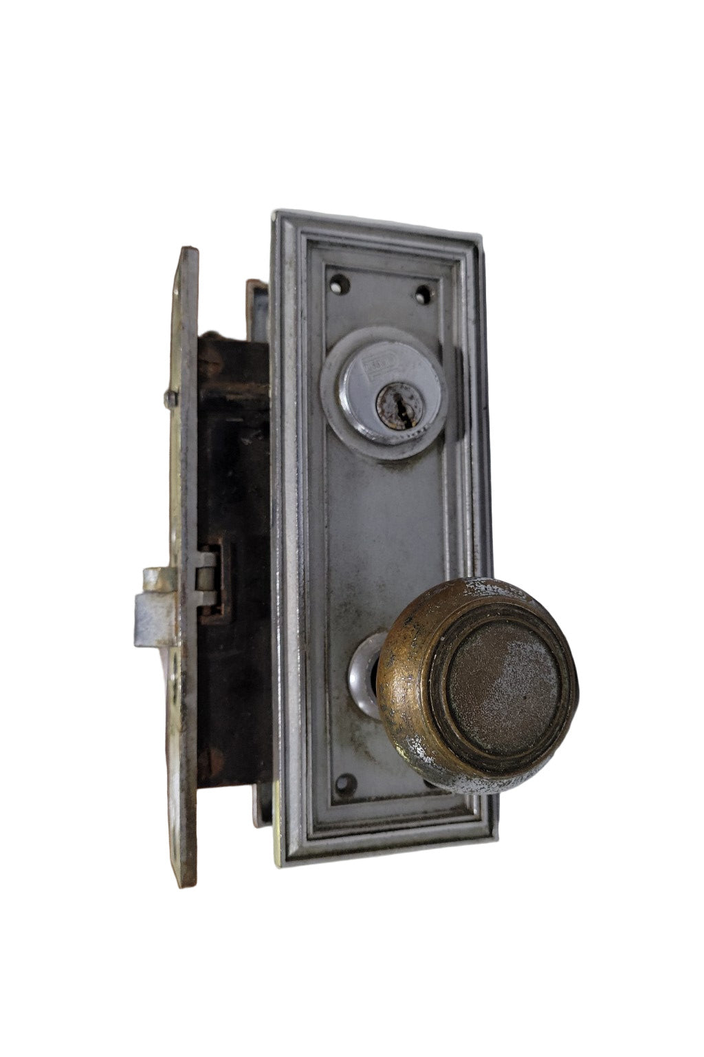 Vintage Russwin 901 Mortise Lockset with Key Cylinder & Thumbturn – Mixed Metal Finish