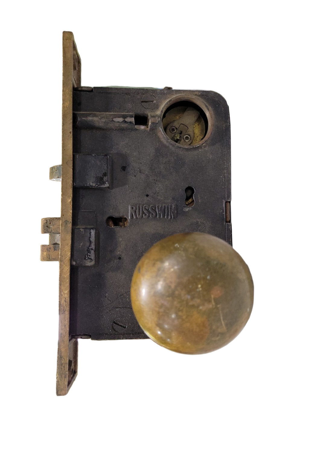 Vintage Russwin Mortise Lockset with Brass Door Knobs