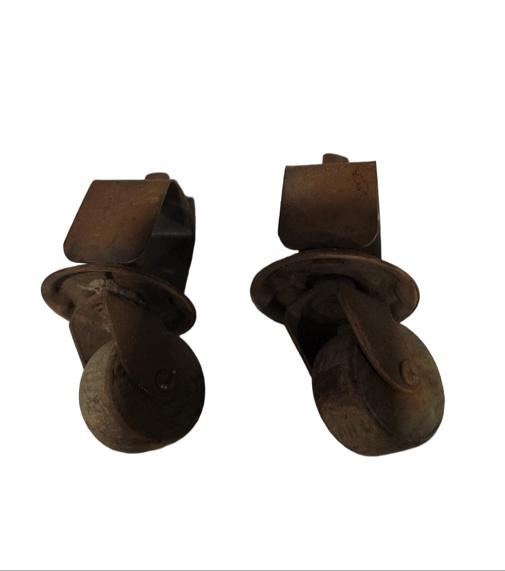 Pair of Vintage Top Plate Casters with Wooden Wheels – 1¼" Wheel Diameter