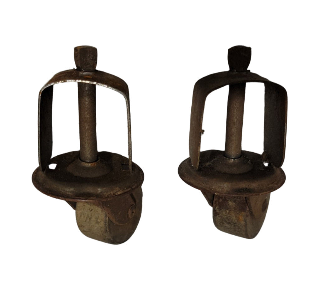Pair of Vintage Top Plate Casters with Wooden Wheels – 1¼" Wheel Diameter