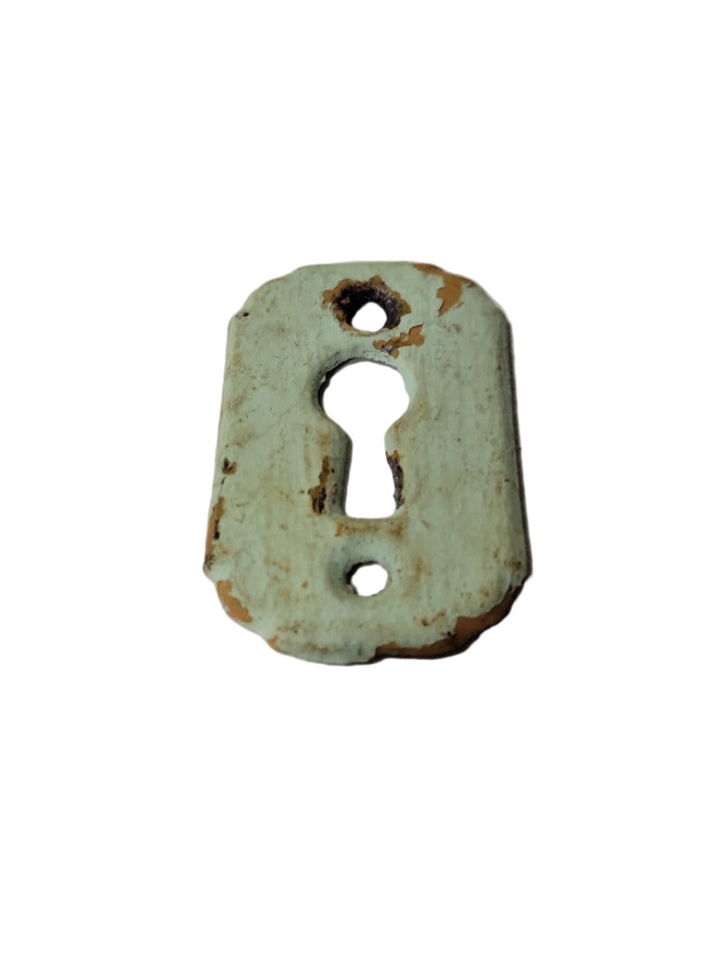 Antique Cast Iron Keyhole Escutcheon with Green Paint – 1 ⅝" x ⅞"