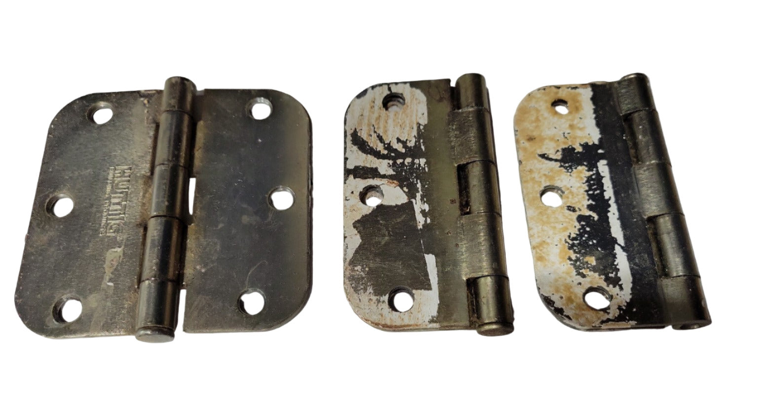 Set of 3 Huttig Steel Door Hinges – 3 ½" x 3 ½" – Rounded Corner