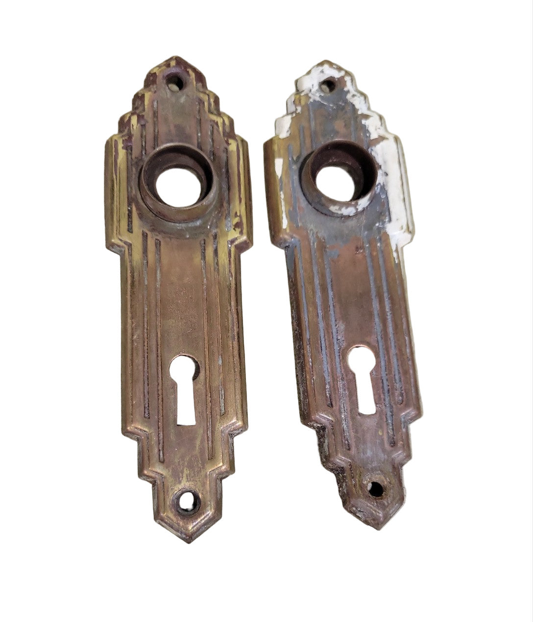 Lockwood “Azex” Art Deco Brass Door Backplates – Set of 2