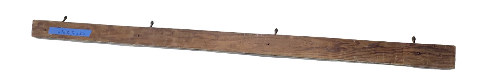 Vintage Wall-Mounted Wooden Coat Rack with Iron Hooks – 55" x 2 ½"