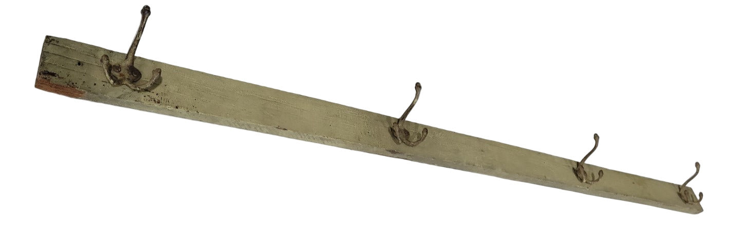 Vintage Wall-Mounted Wooden Coat Rack with Iron Hooks – 55" x 2 ½"
