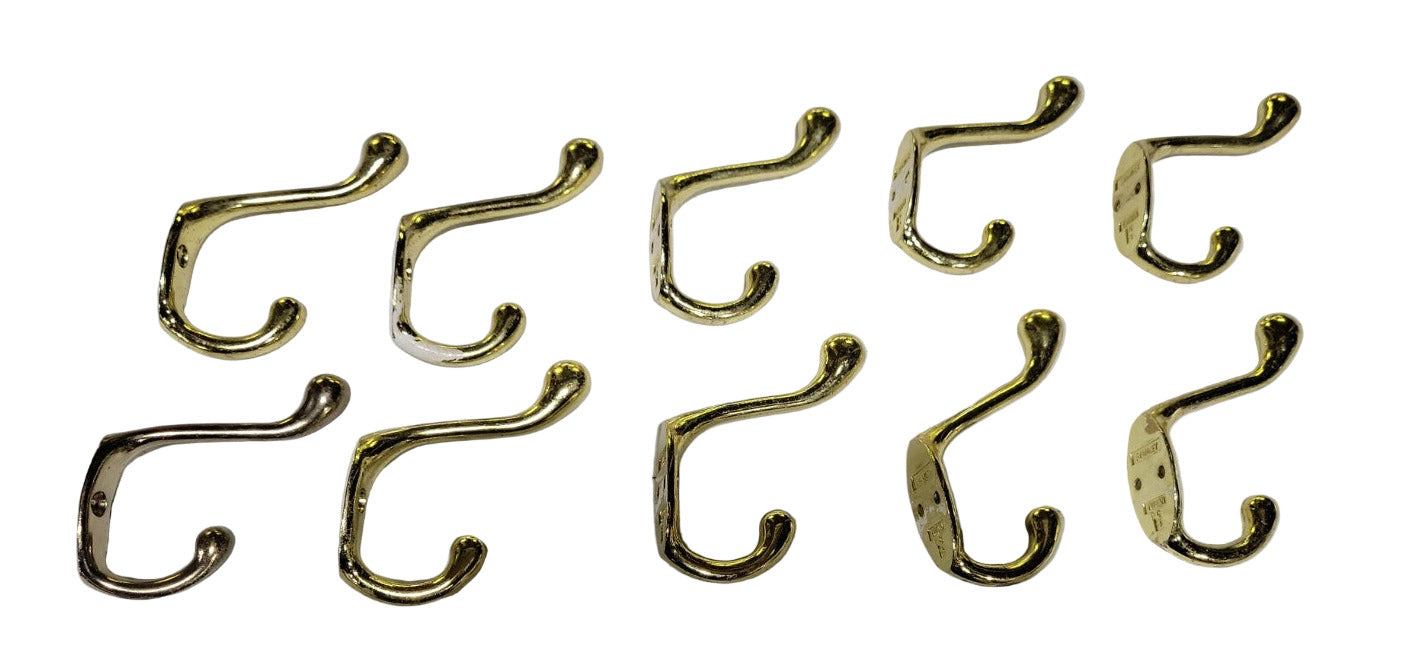 Polished Brass Wall Hooks – Set of 10