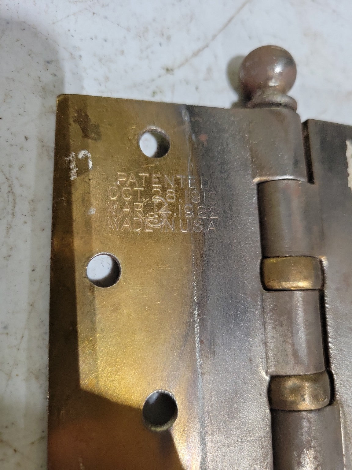 Antique 1913 Brass Ball-Tip Door Hinges – Set of 4 (4" x 4")