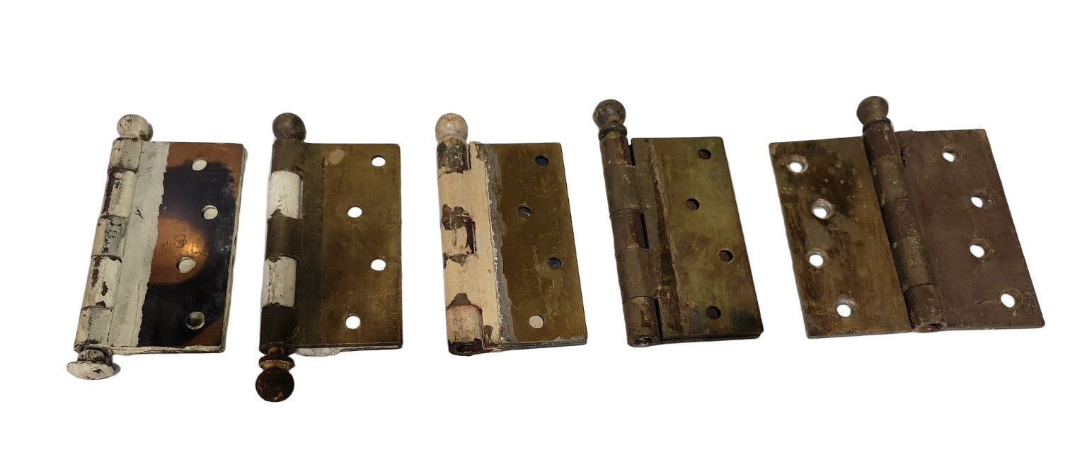 Antique Brass Ball-Tip Door Hinges – Set of 2 (3 ½" x 3 ½")