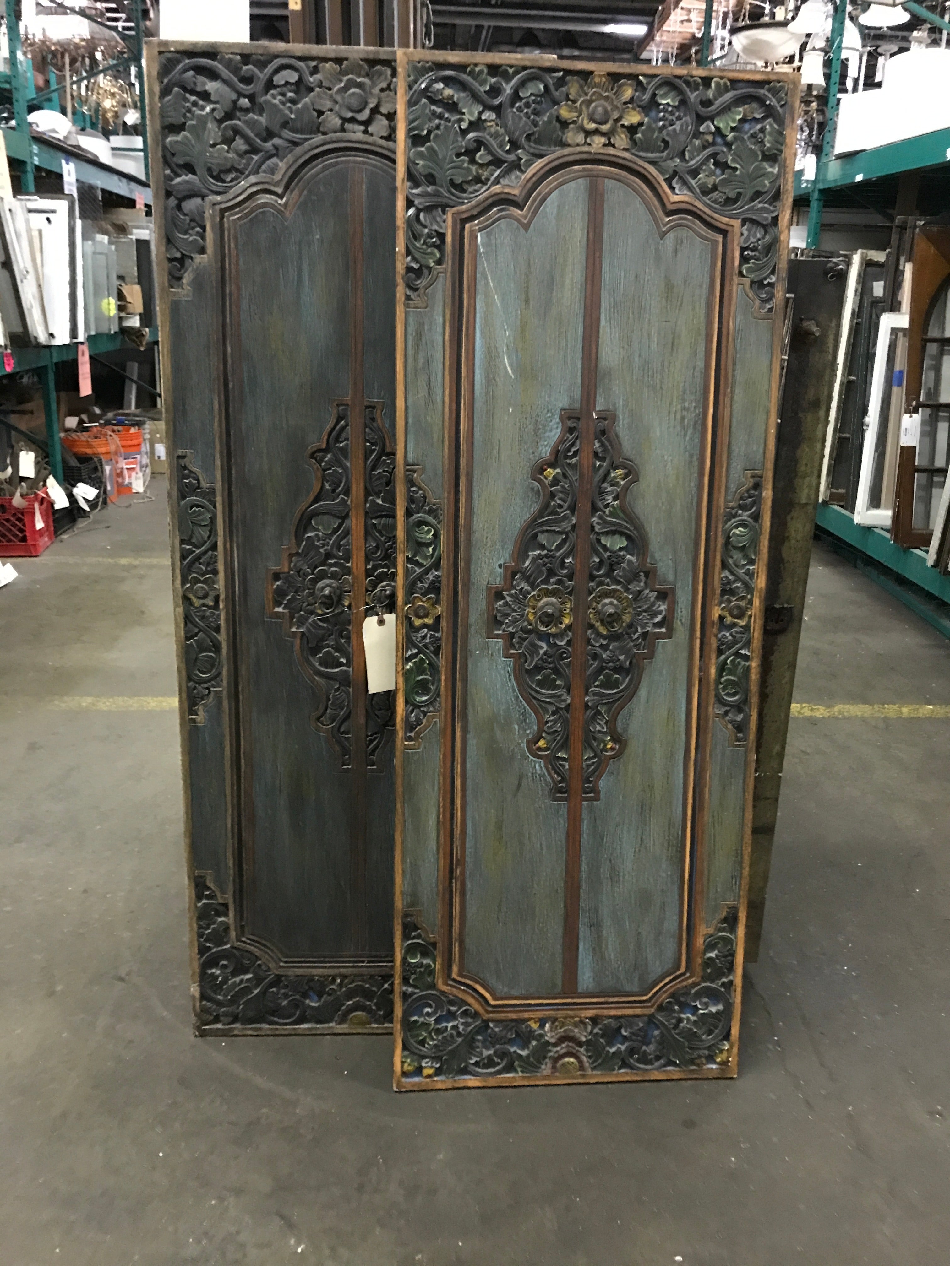 Pair of Carved Painted Doors