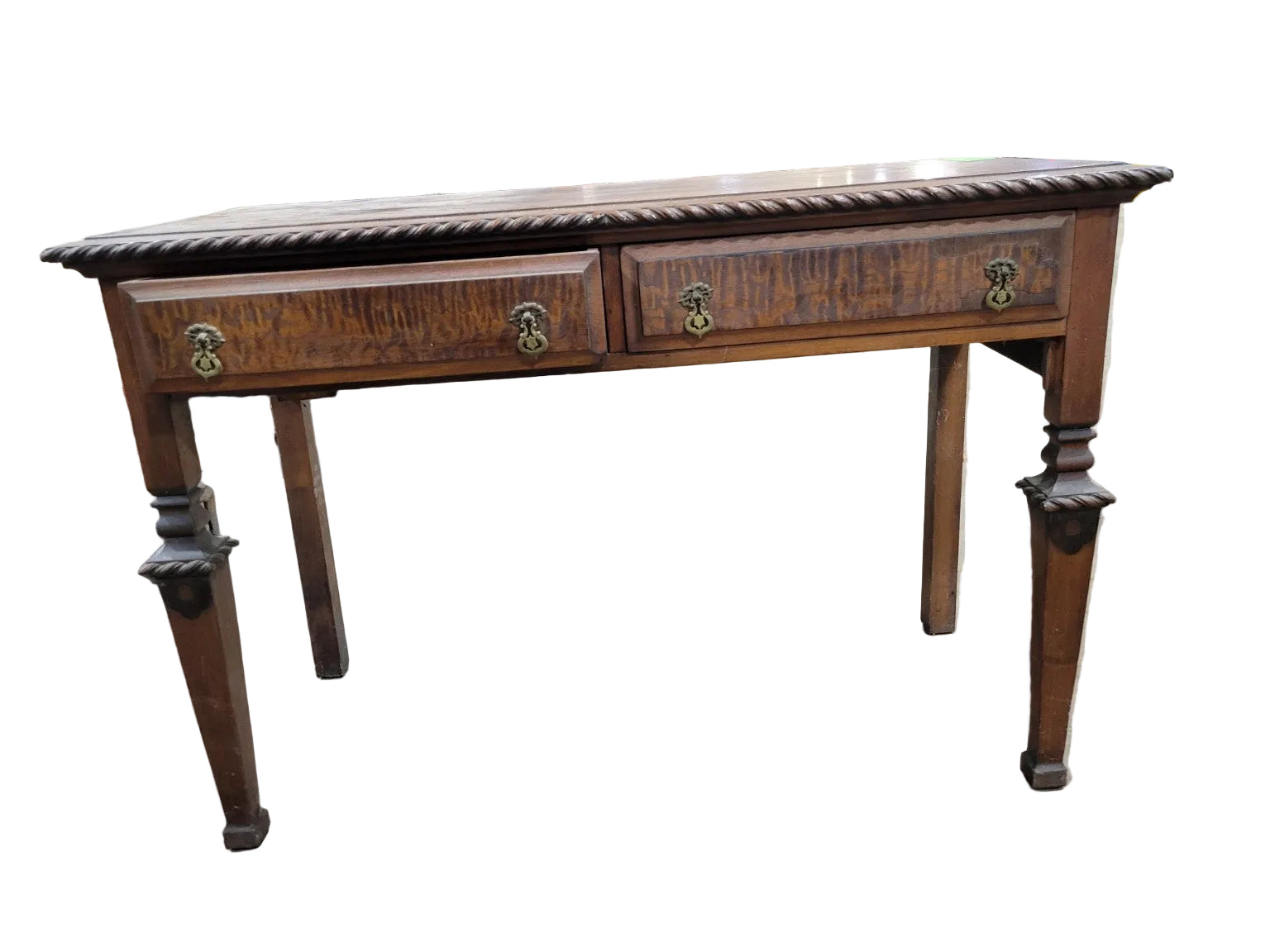 Vintage Tiger Oak Writing Desk with Rope Twist Edge