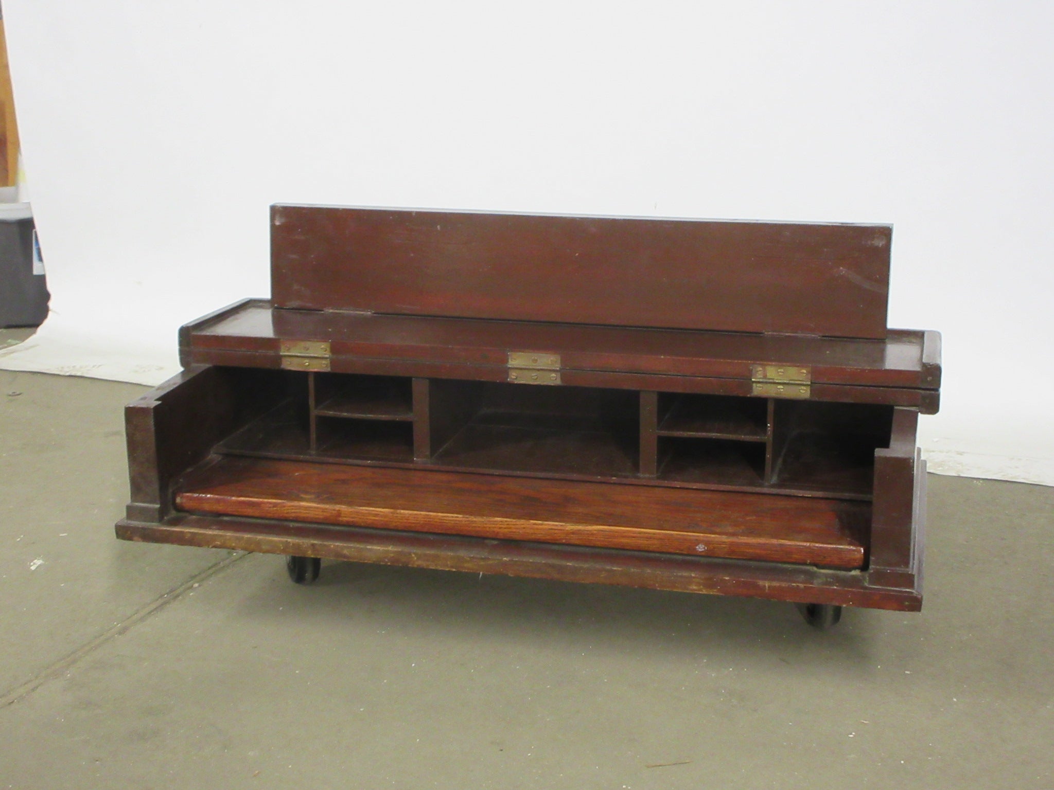 Antique Wooden Secretary Desk Top with Hinged Cover