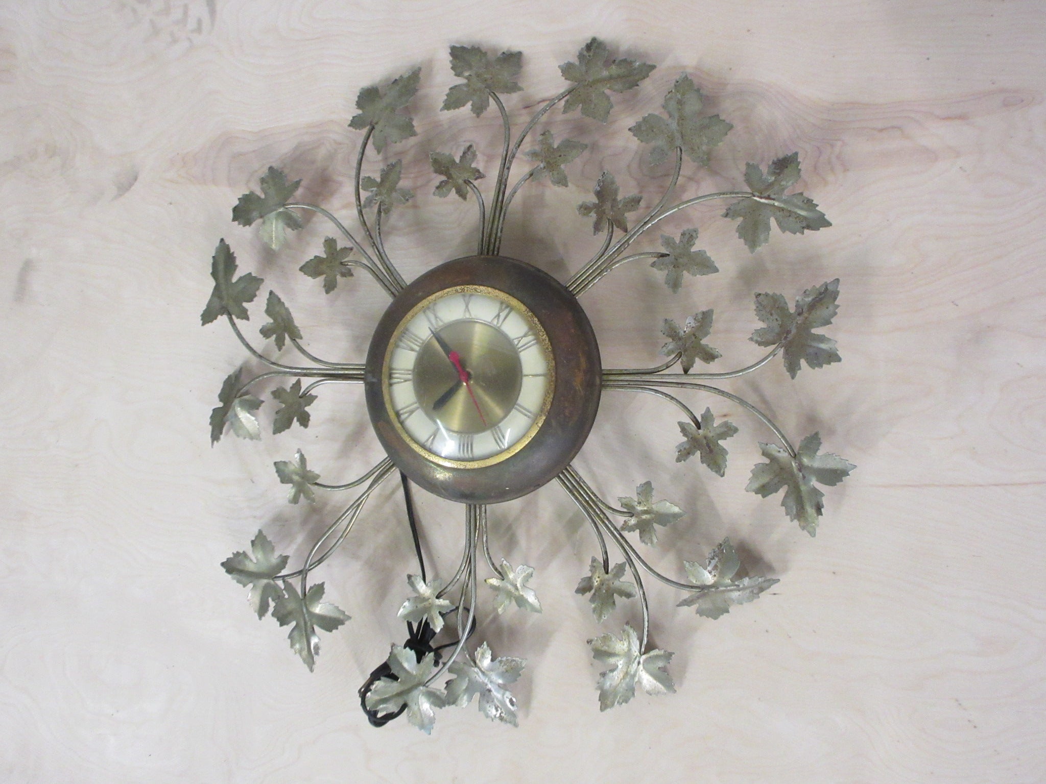 Vintage Maple Leaf Sunburst Accent Wall Clock