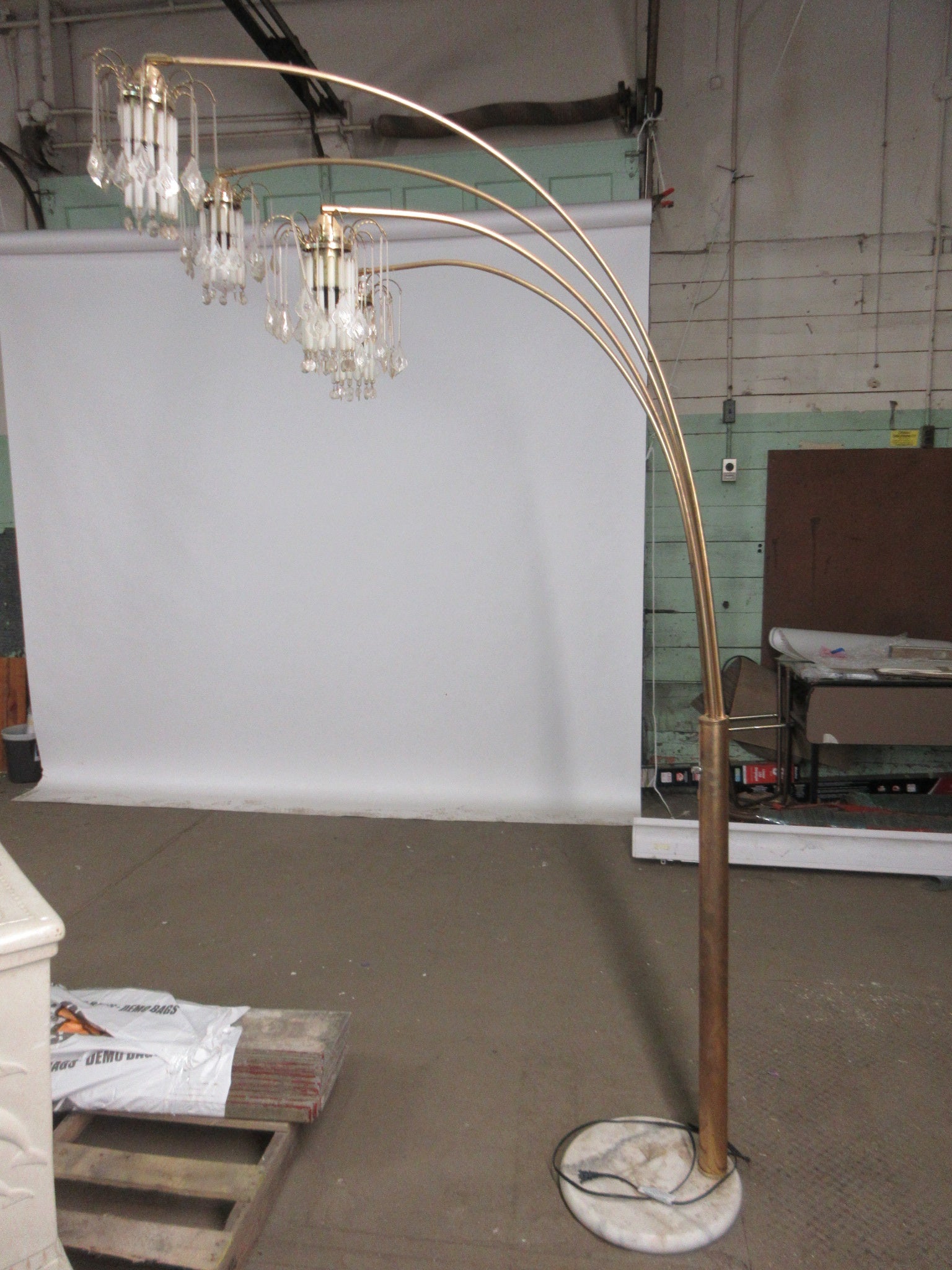 Mid Century Waterfall Lamp with Chandelier Glass