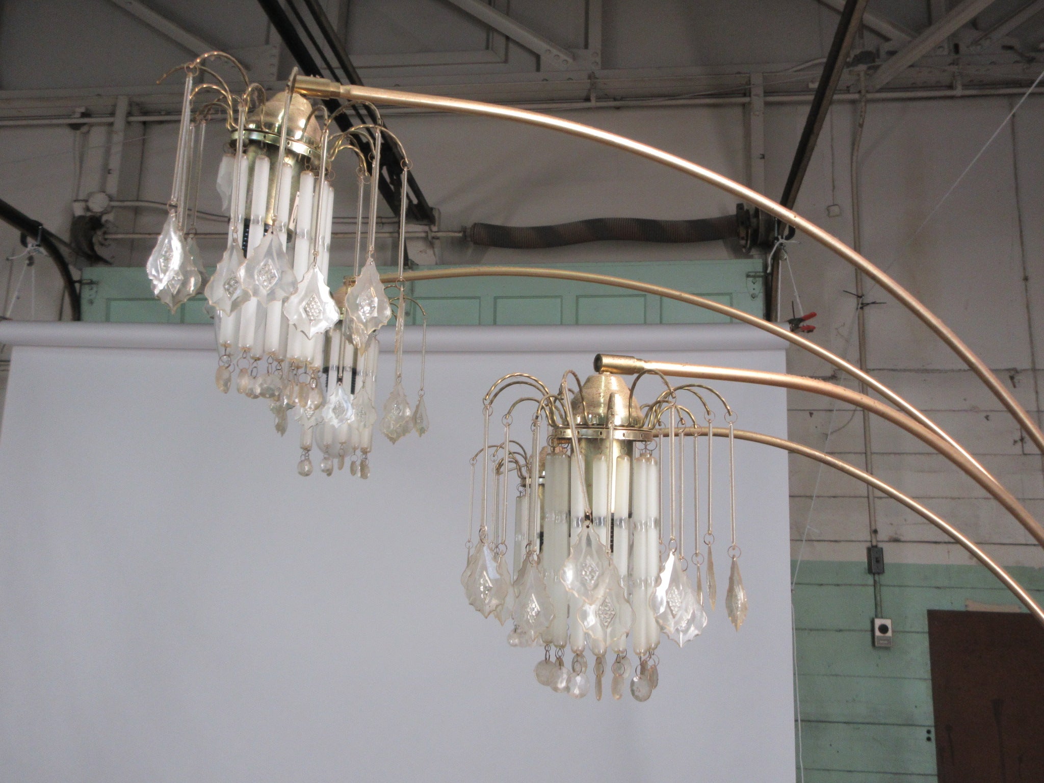 Mid Century Waterfall Lamp with Chandelier Glass