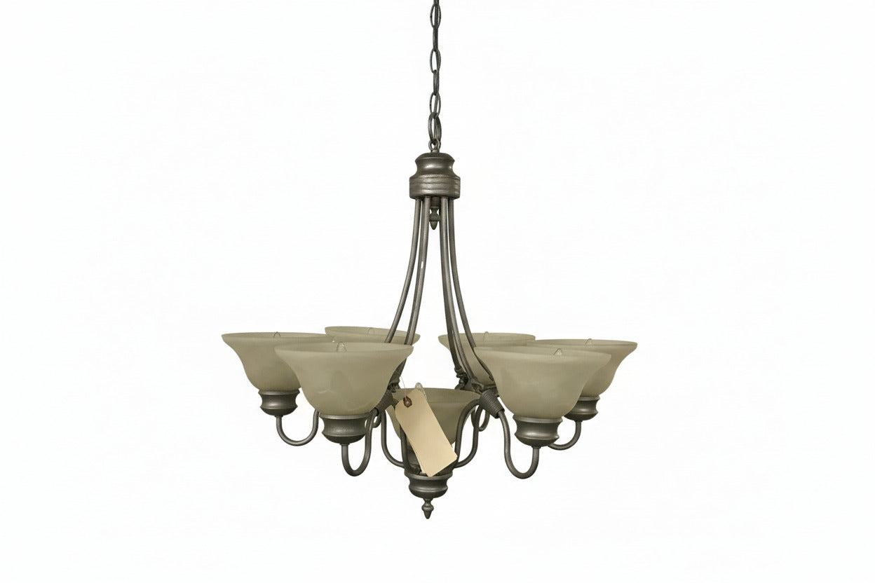 Transitional Satin Nickel 6-Light Chandelier with Frosted Glass Shades