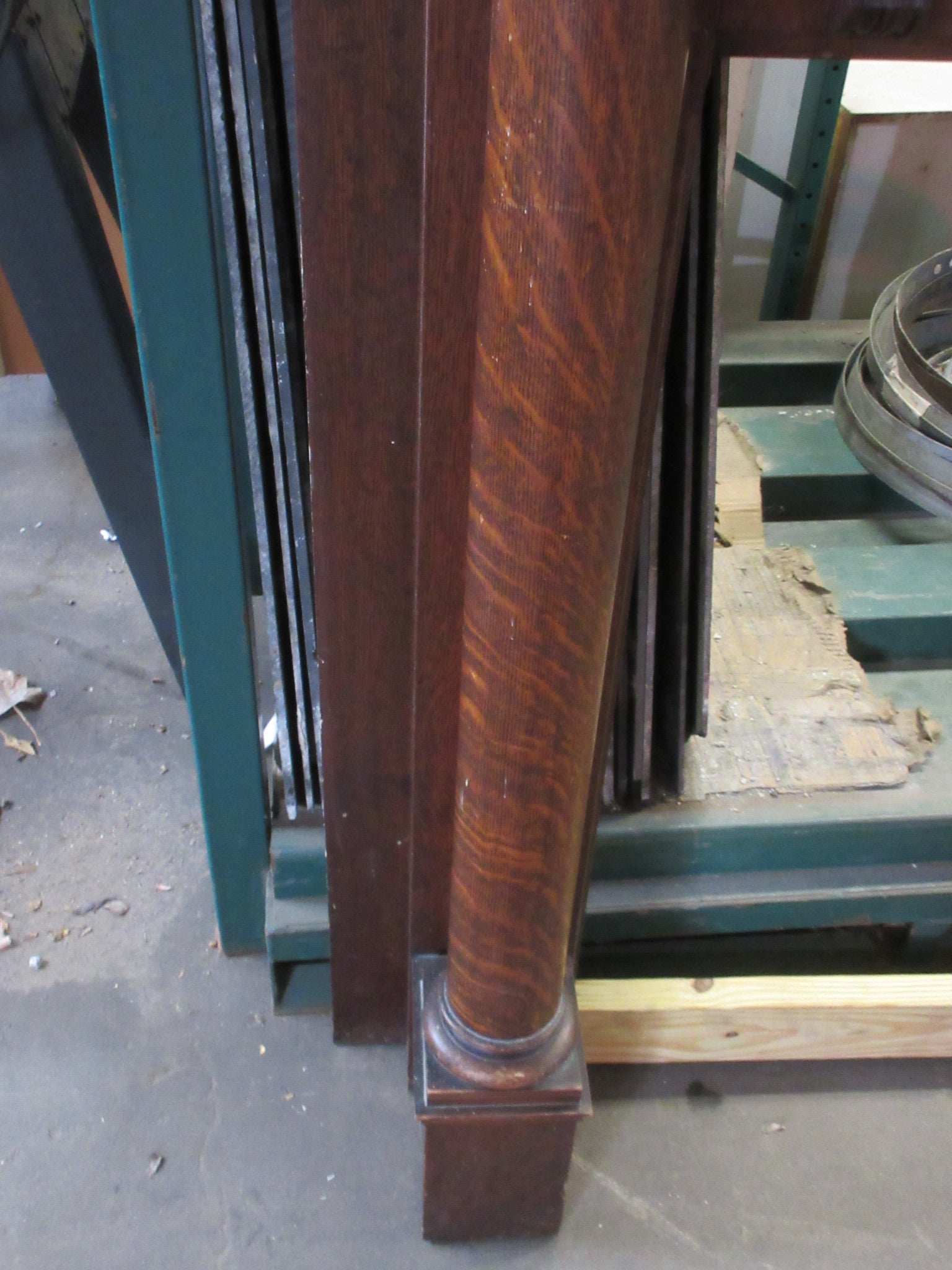 Vintage Twin Column Oak Mantle with Mirror