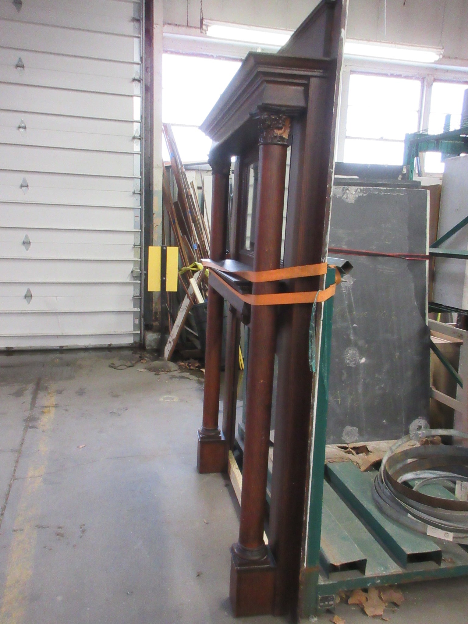 Vintage Twin Column Oak Mantle with Mirror