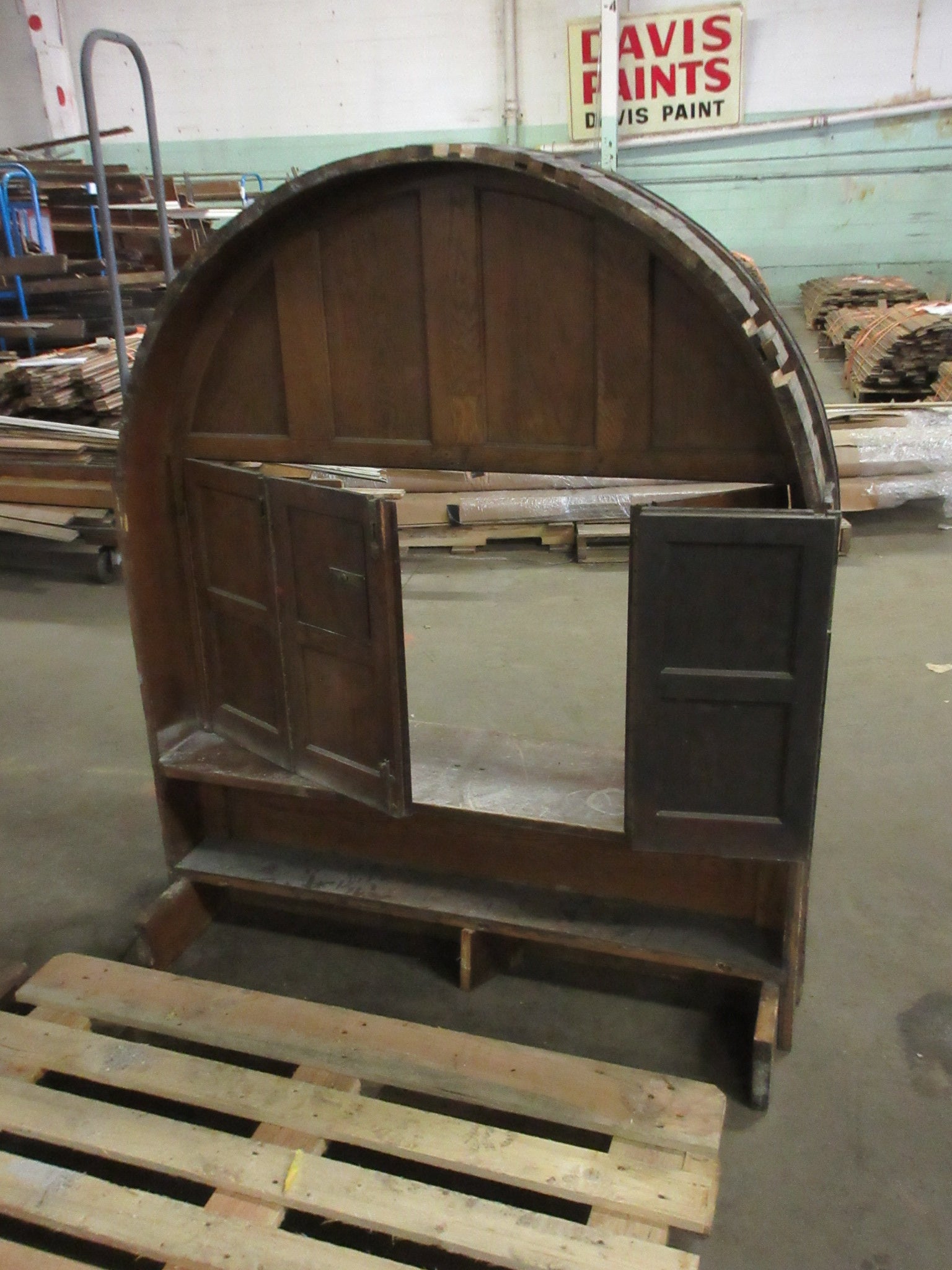 Vintage Arched Bifold Ticketing Window with Trim