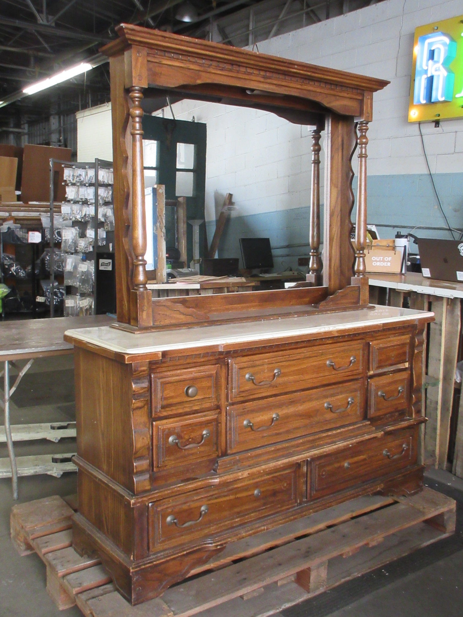 Vintage Dresser with Marble Top and Mirror