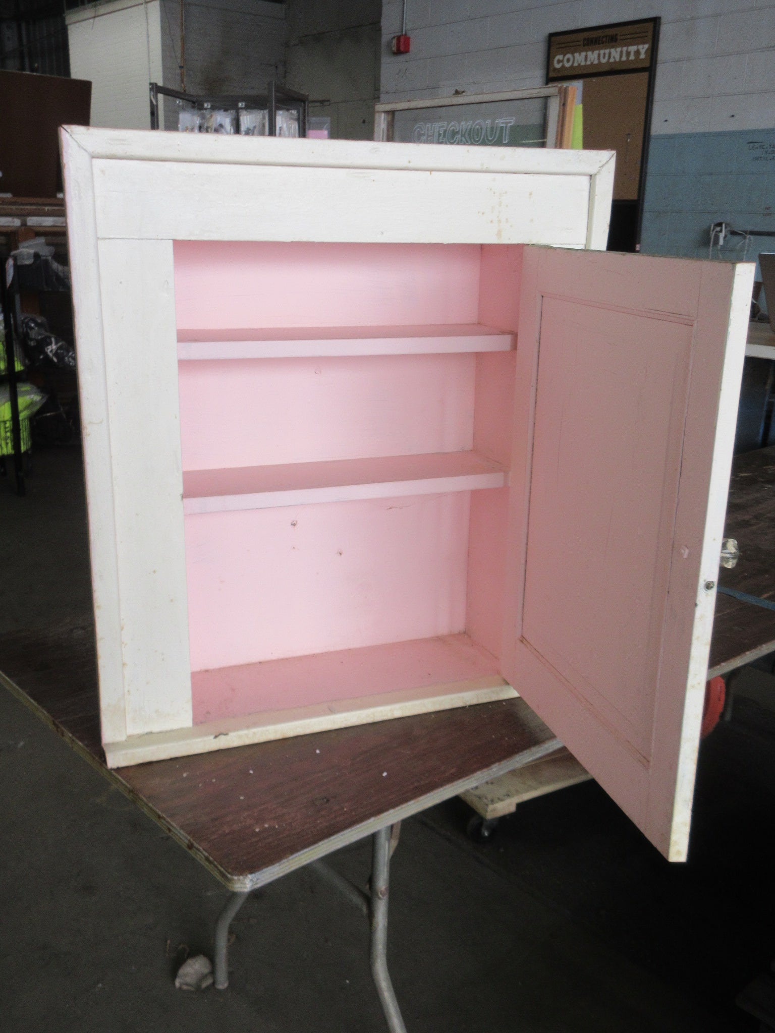 Vintage Recessed Wooden Medicine Cabinet