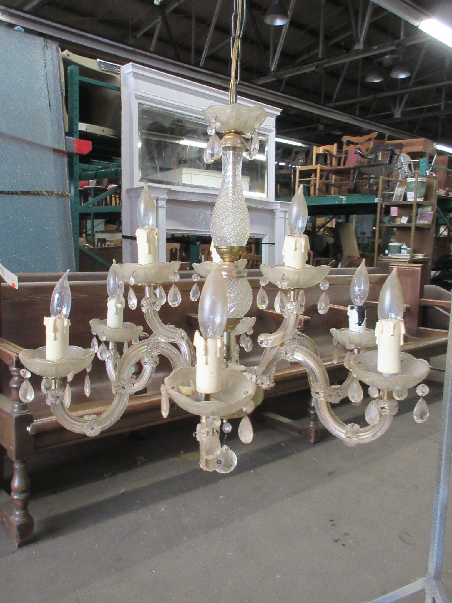 Vintage Glass Nine Light Chandelier