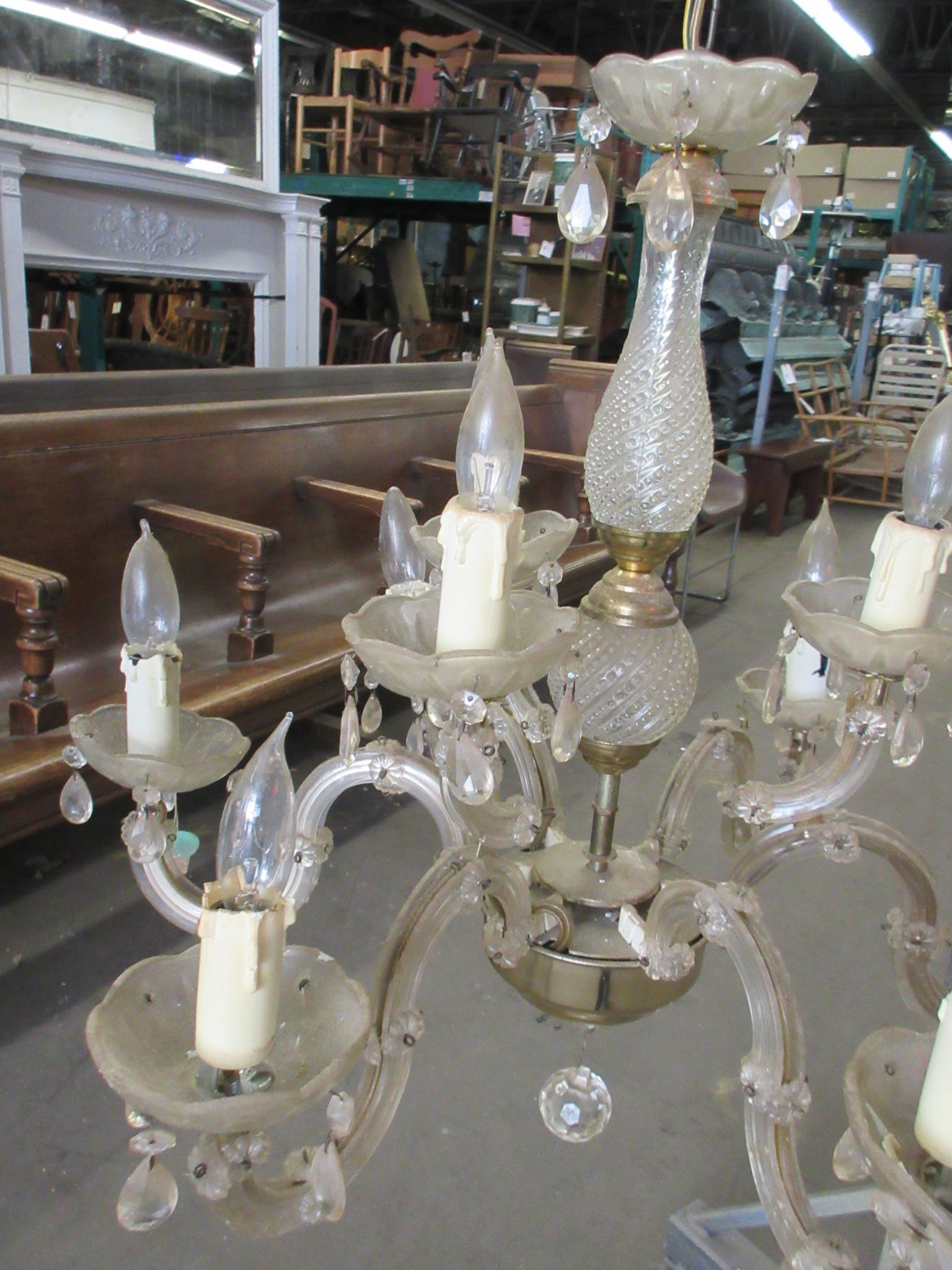 Vintage Glass Nine Light Chandelier