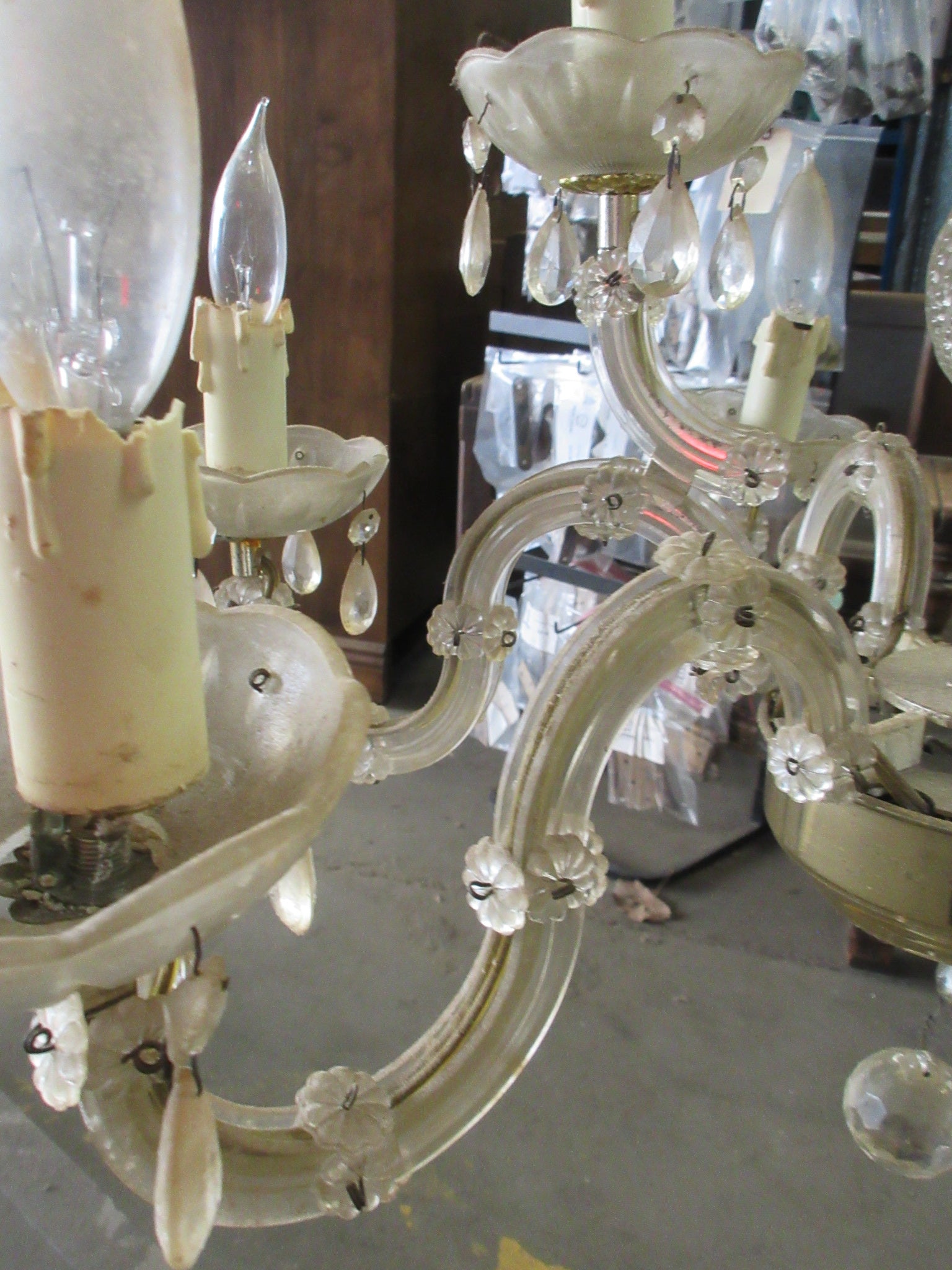 Vintage Glass Nine Light Chandelier