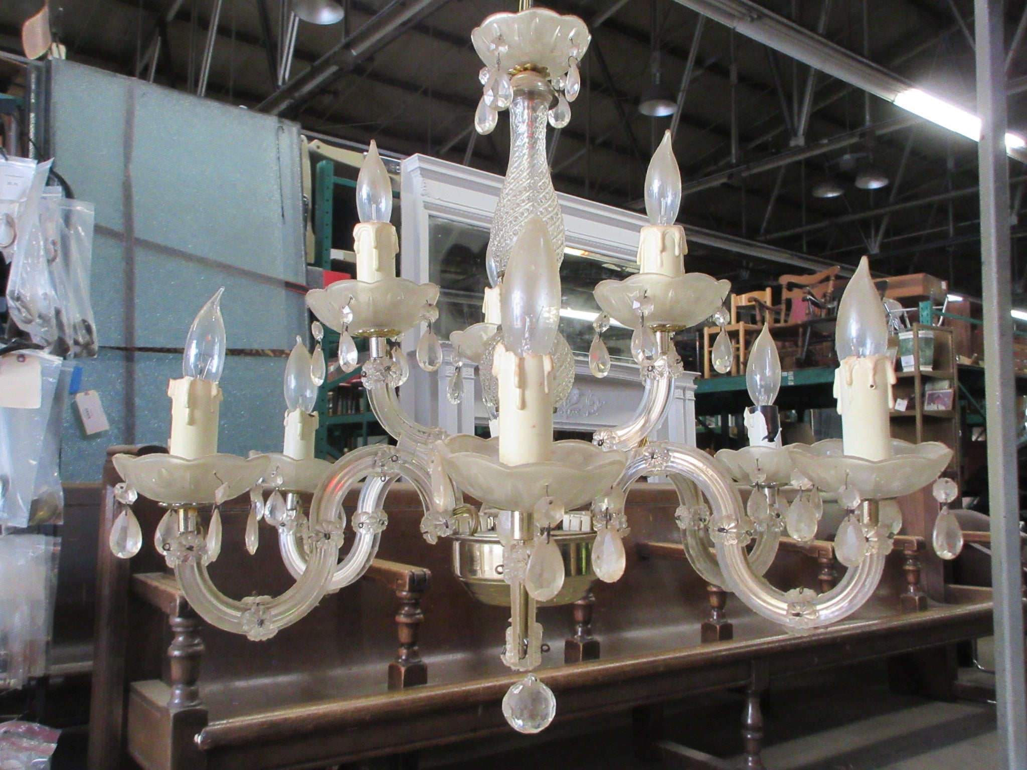 Vintage Glass Nine Light Chandelier
