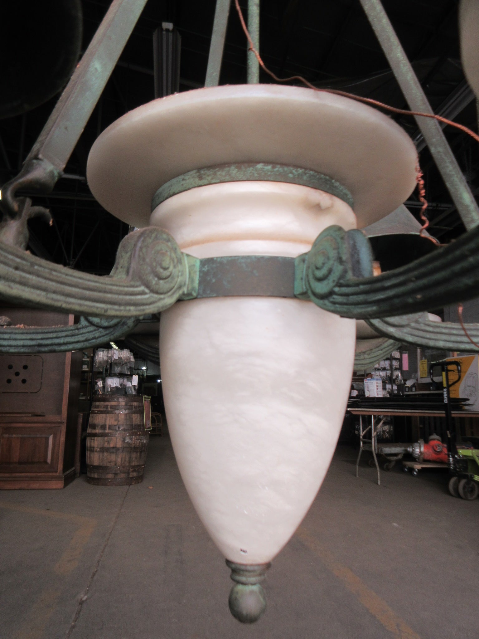 Nulco Millennia Collection Aged Brass Alabaster and Glass Six Light Up Chandelier