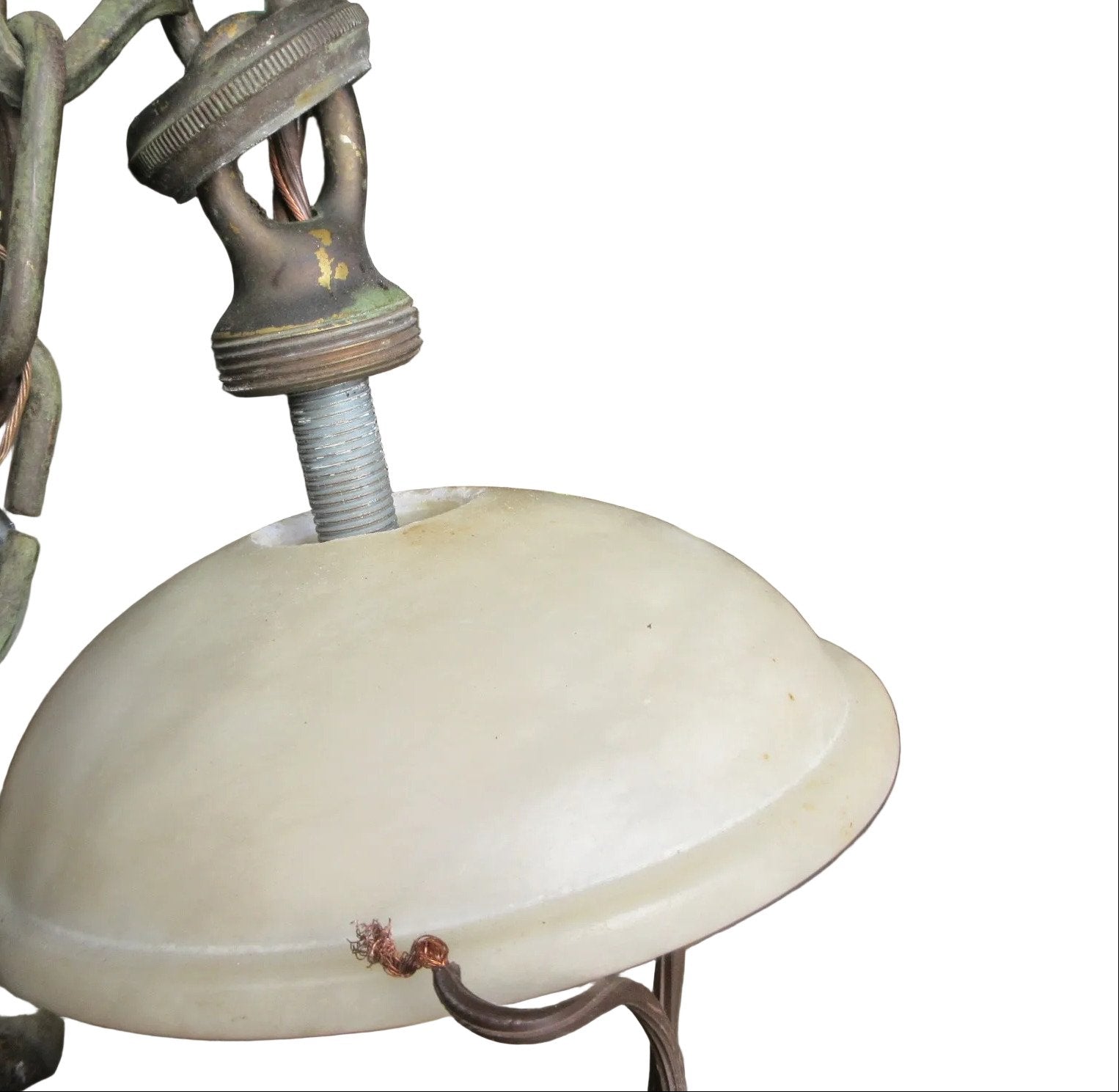 Nulco Millennia Collection Art Deco Six-Light Chandelier – Aged Brass, Alabaster & Glass