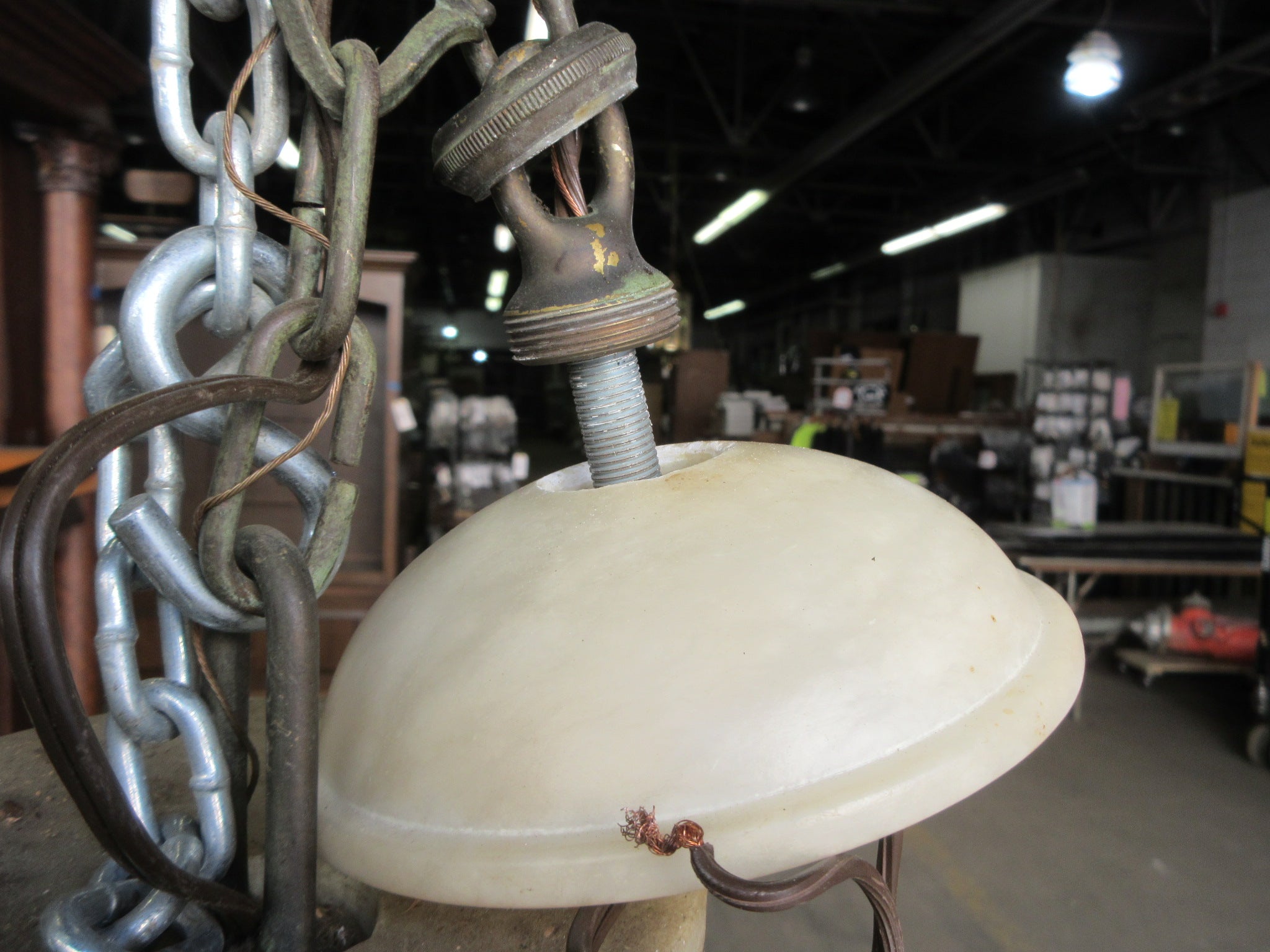 Nulco Millennia Collection Aged Brass Alabaster and Glass Six Light Up Chandelier