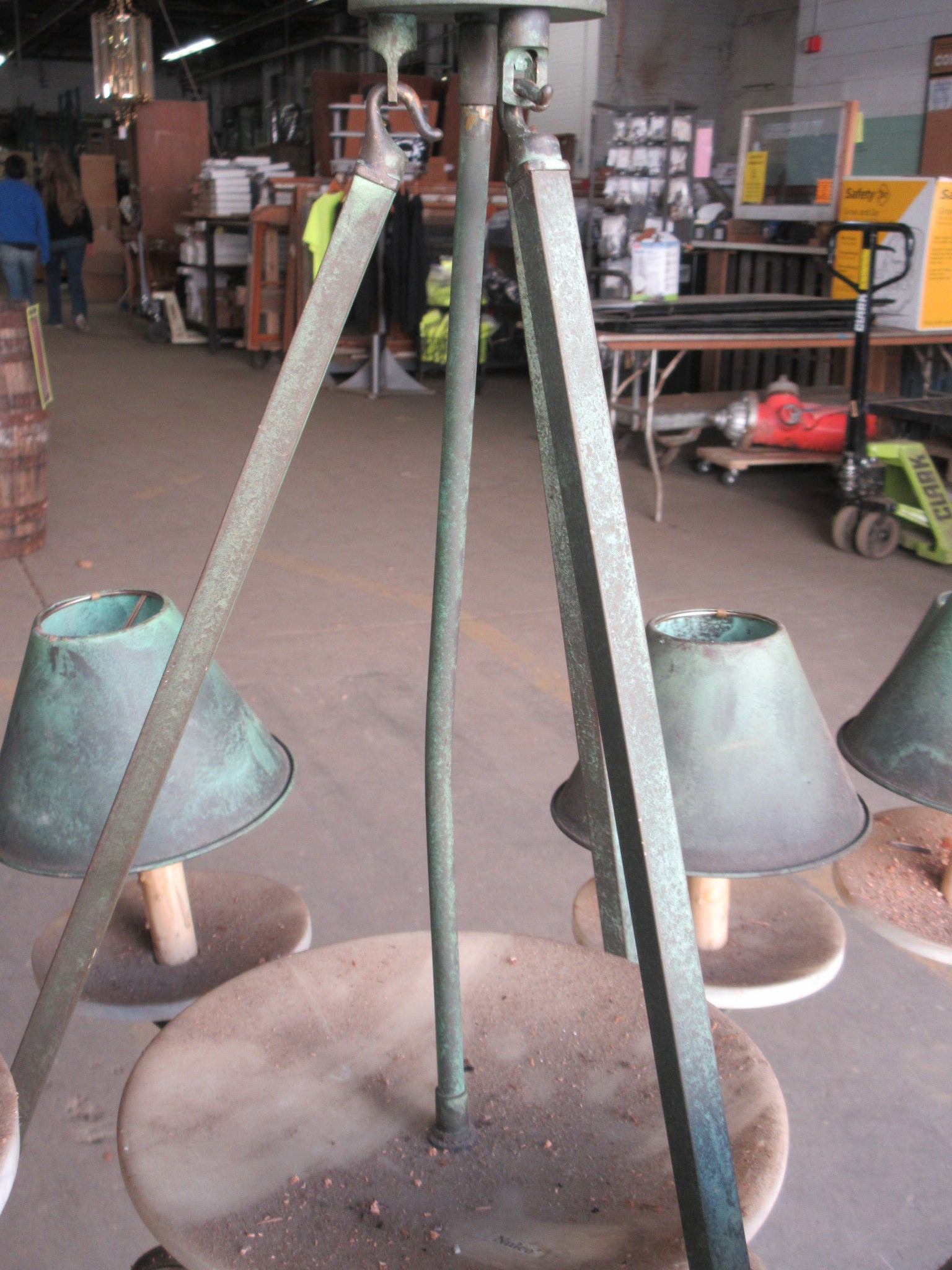 Nulco Millennia Collection Aged Brass Alabaster and Glass Six Light Up Chandelier