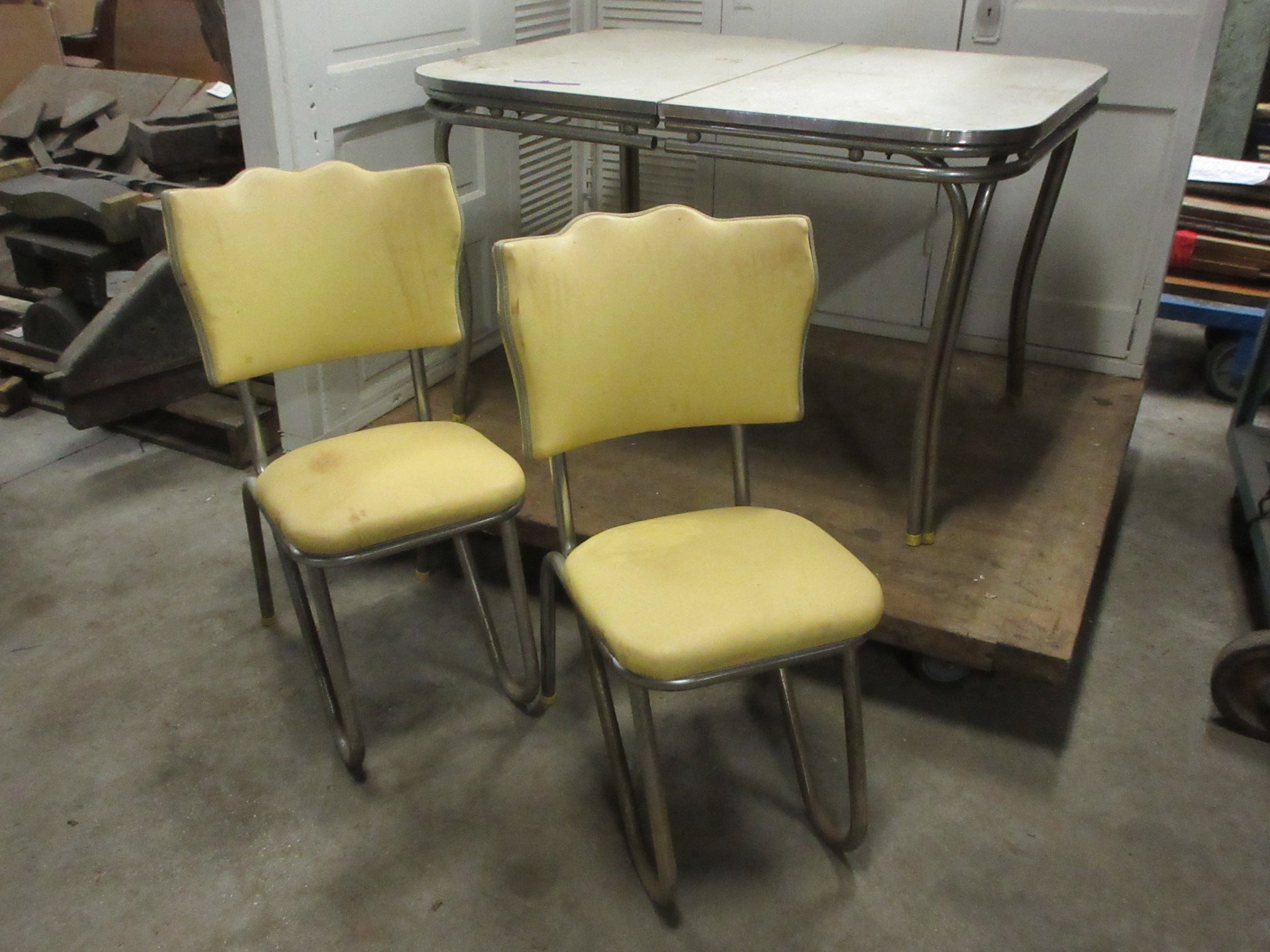 Vintage Kitchen Table with Two Vinyl Chairs
