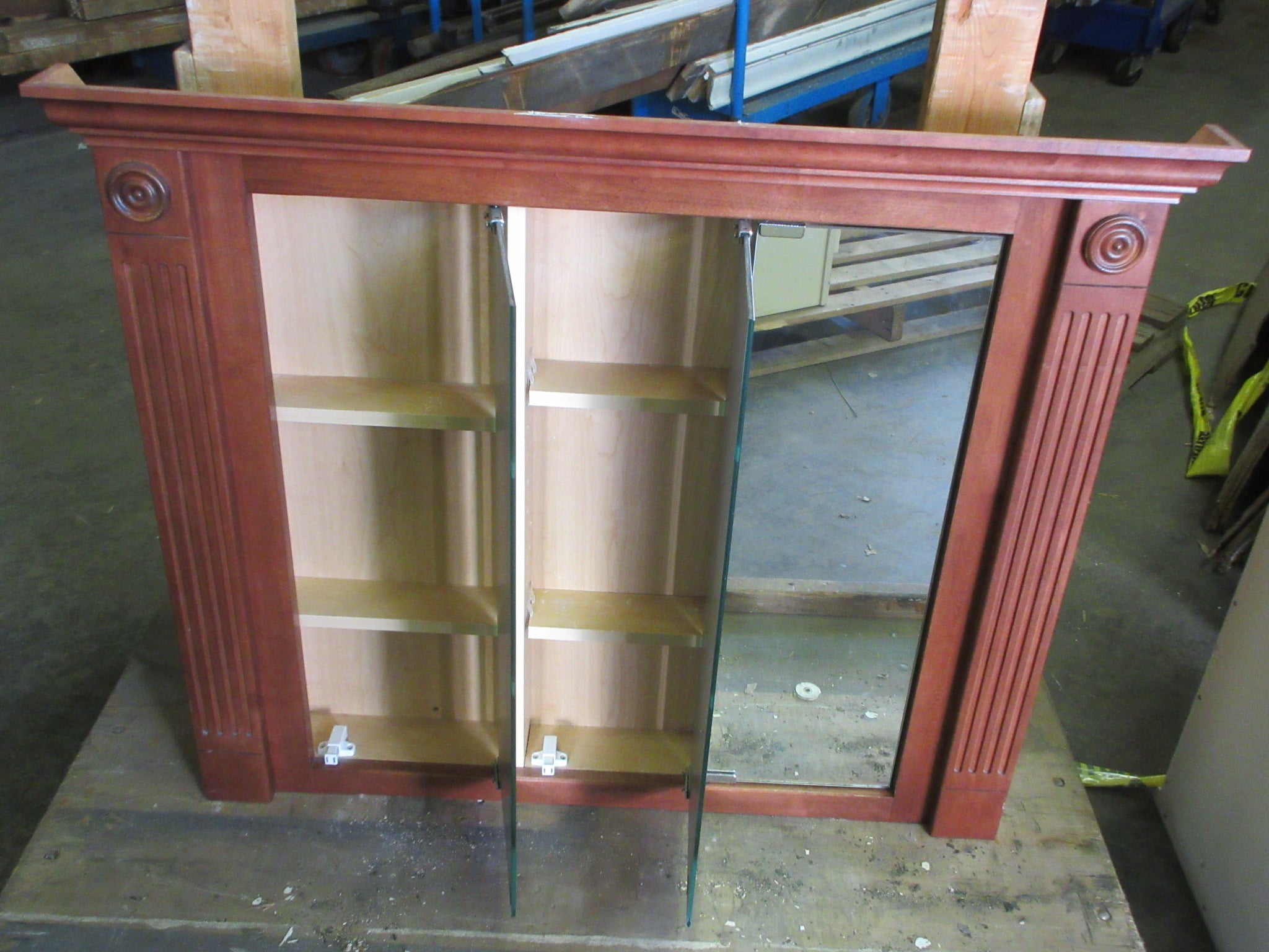 Three Panel Mirrored Recessed Vanity Cabinet