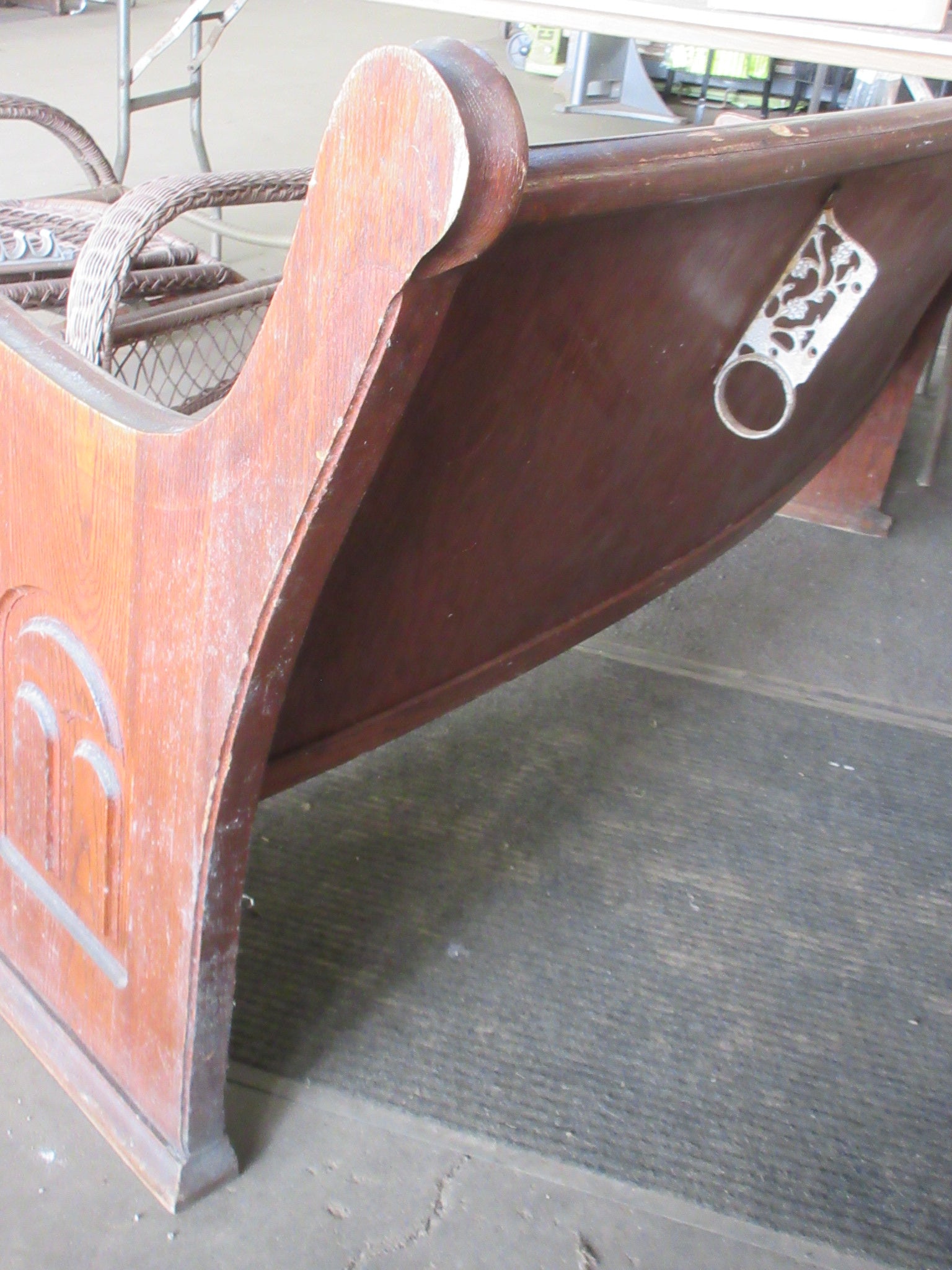 Vintage Curved Church Pew with Carved End Caps