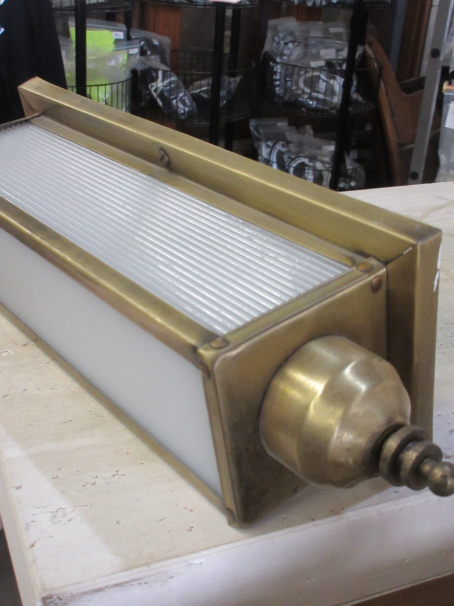 Vintage Ribbed Glass Brass Bar Light