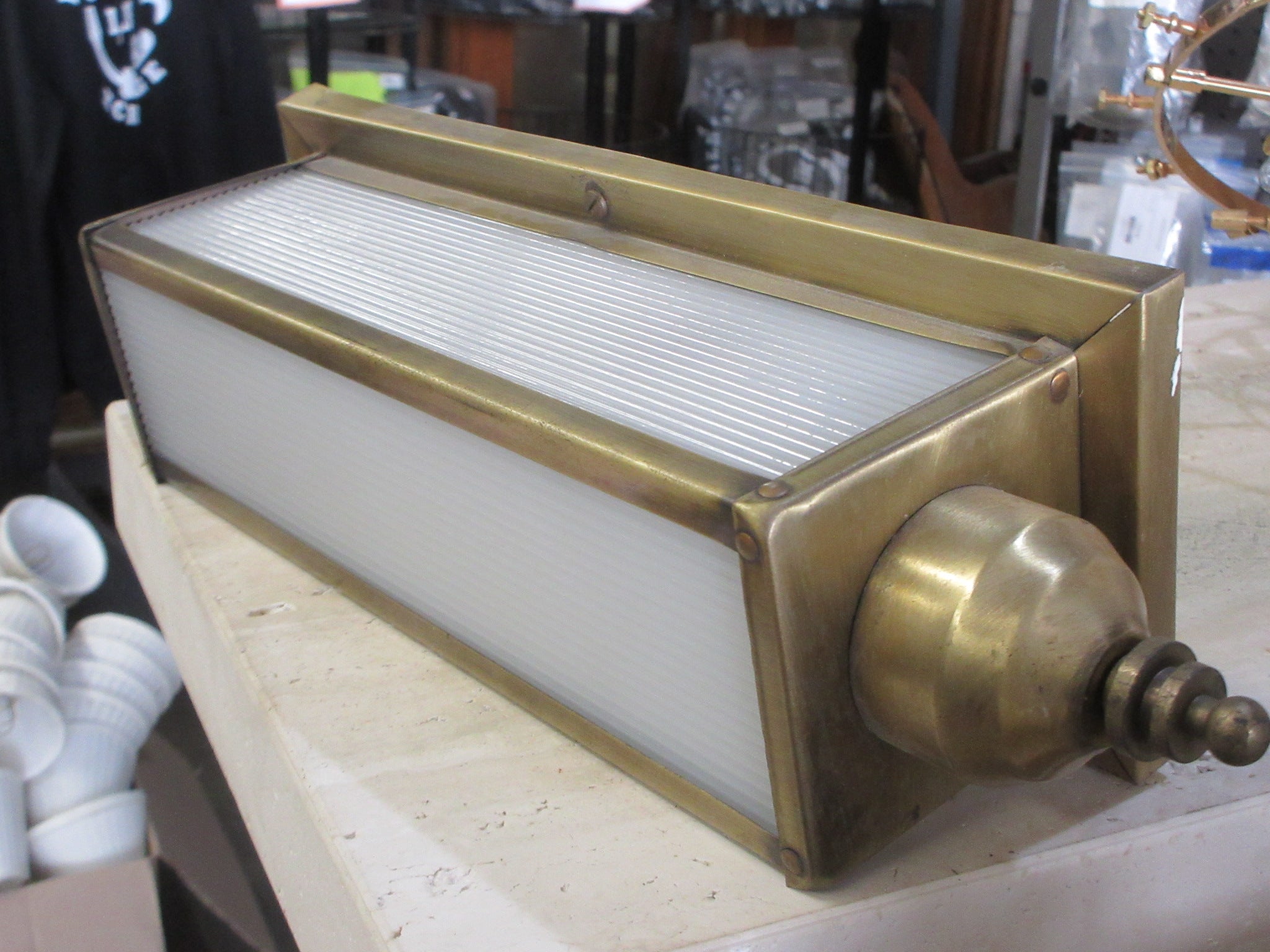 Vintage Ribbed Glass Brass Bar Light