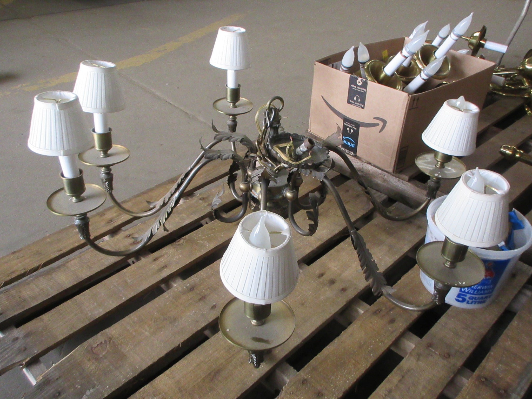 Six Light Chandelier with Leaf Embellishment