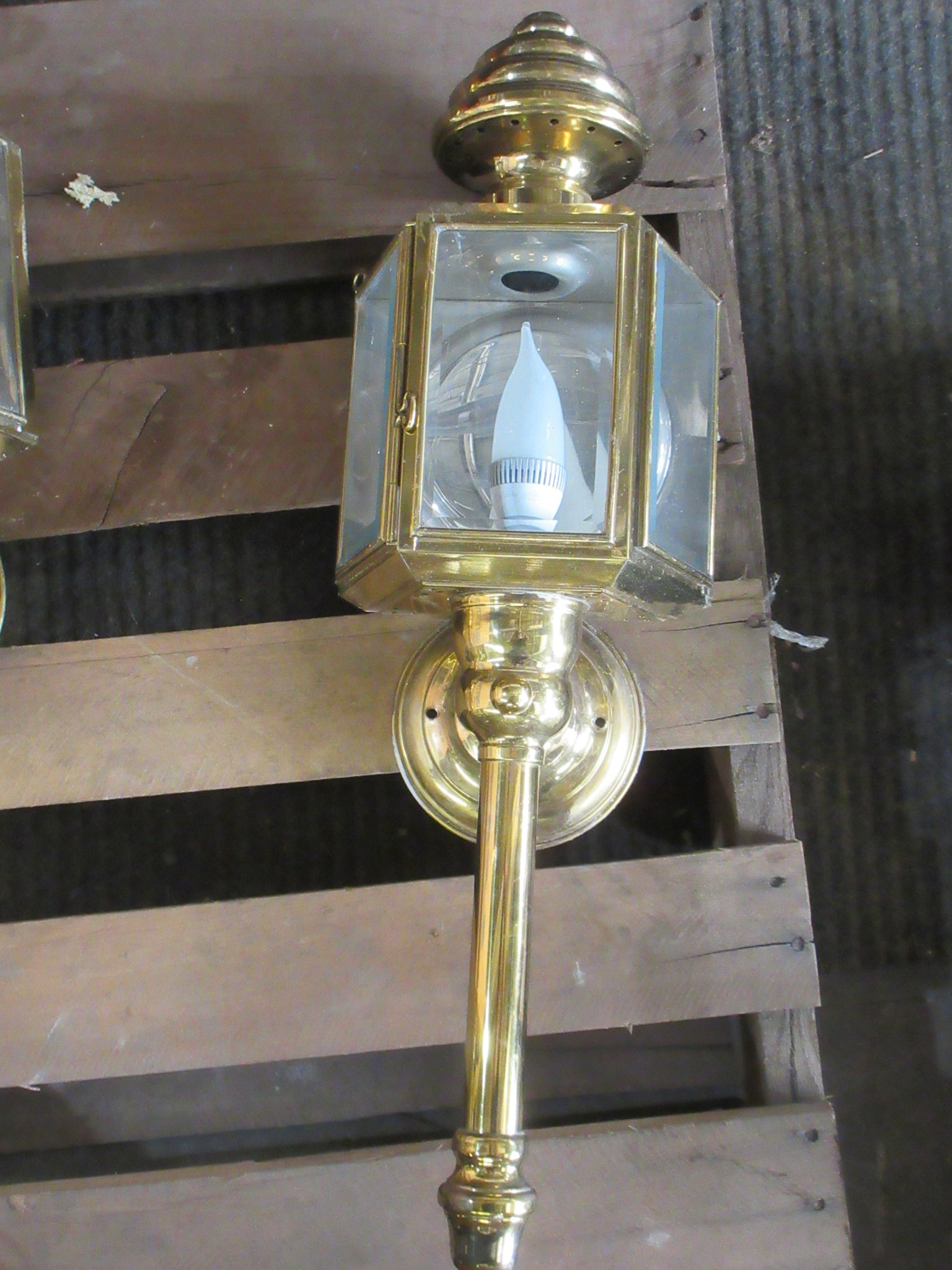Polished Brass Three Sided Carriage Light Fixture