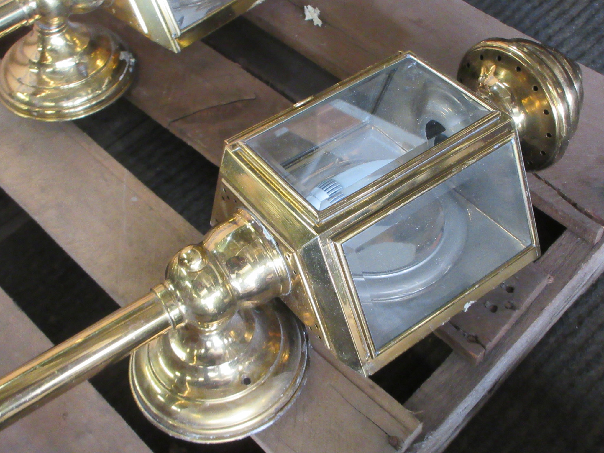 Polished Brass Three Sided Carriage Light Fixture