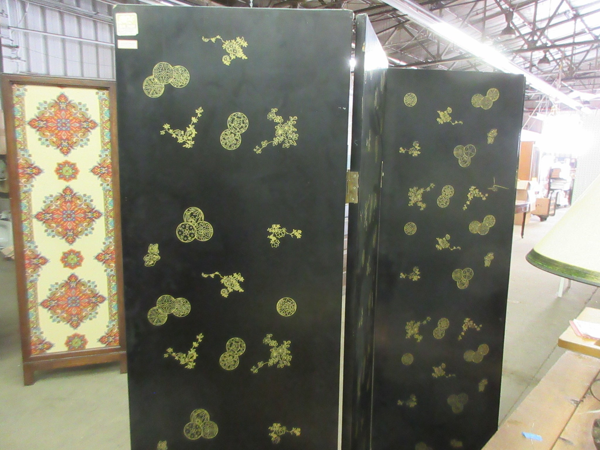 Vintage Chinese Paneled Room Divider with Stone Art