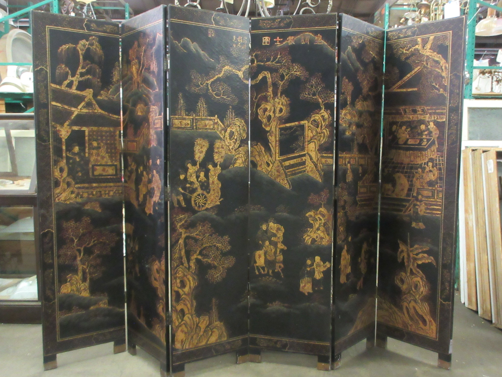 Vintage Six Panel Hand Painted Room Divider