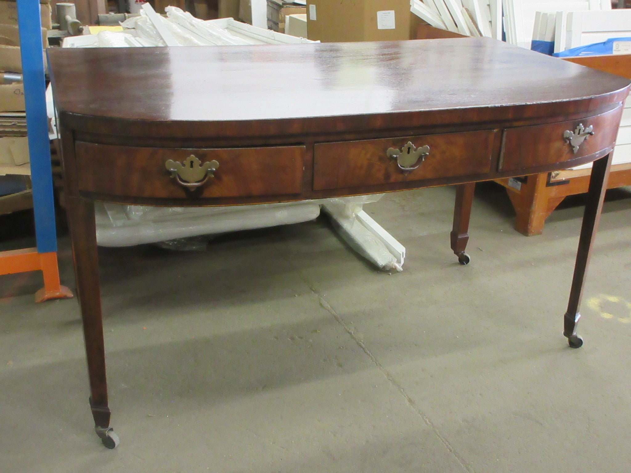 Antique Three Drawer Desk on Rolling Casters